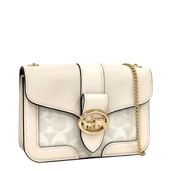 NWT COACH Georgie Crossbody Chalk Signature C Canvas & Leather Gold Details - Picture 2 of 14